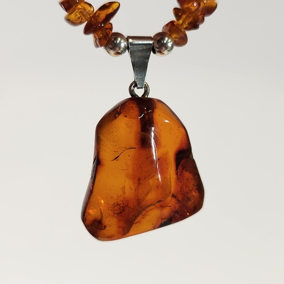 Genuine Sterling Silver & Genuine Baltic Amber Handmade Necklace - Picture 10 of 13